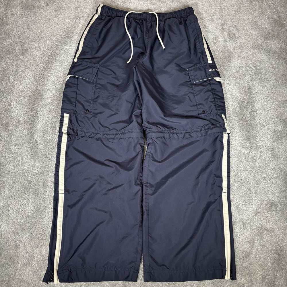 Vintage Old Navy Track Pants Mens L Blue Winbreaker Lined Convertible Baggy 2002